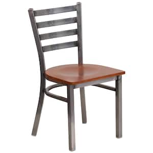 Hercules Series Clear Coated Ladder Back Metal Restaurant Chair with Cherry Wood Seat