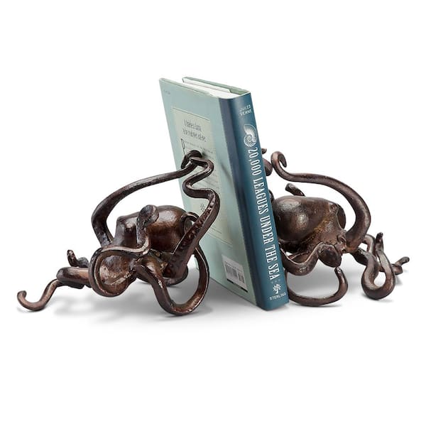 Octopus Bookends Whimsical Coastal Nautical Sea Bronze Iron Sculpture Book Ends 