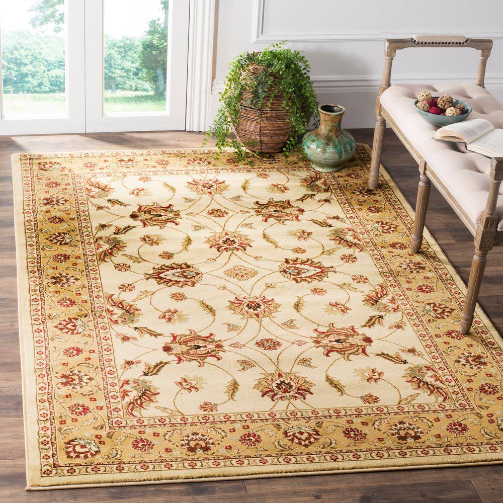 Ivory and Beige Floral Persian Style Synthetic Area Rug, 8' x 11'