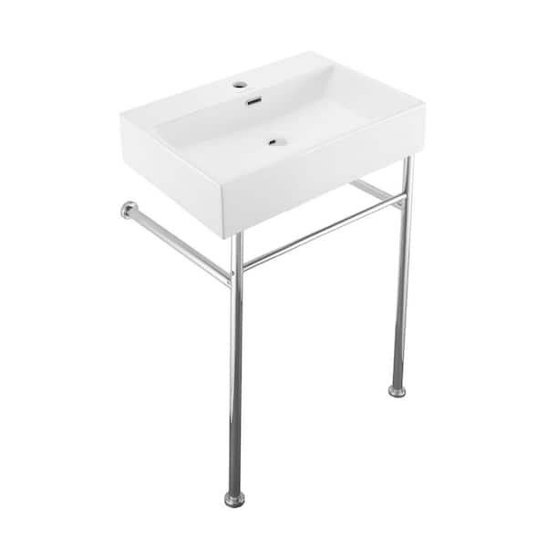 Swiss Madison Claire 24 in. Ceramic Console Sink White Basin Chrome Legs