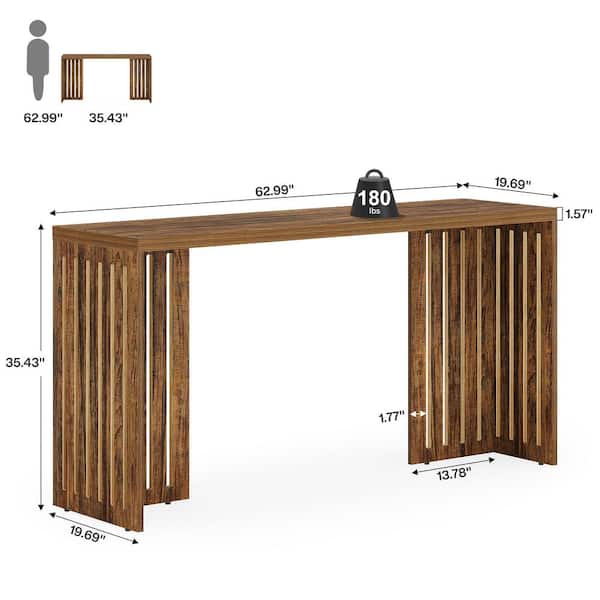 BYBLIGHT 62.99 in. Brown Rectangle Engineered Wood Console Table
