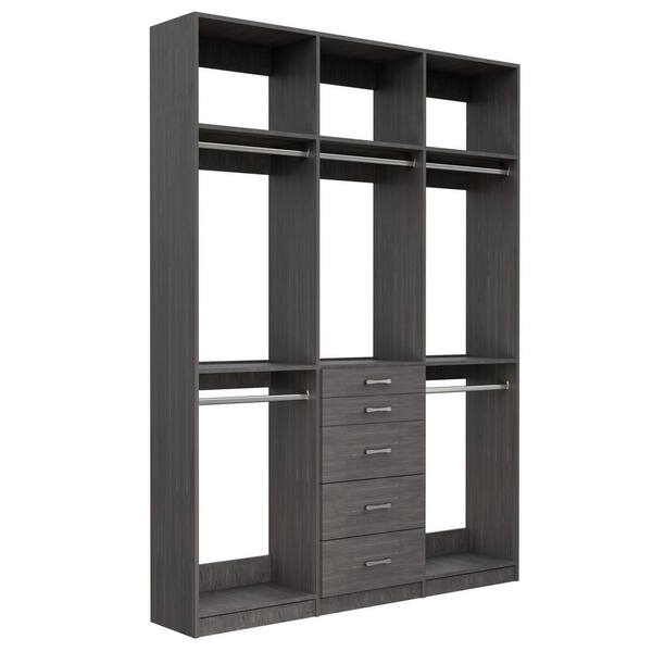 Alto Collection 100.5 in. W Grey Wall Mounted 2 Double Hang and 5-Drawer w Extensions Wood Closet System