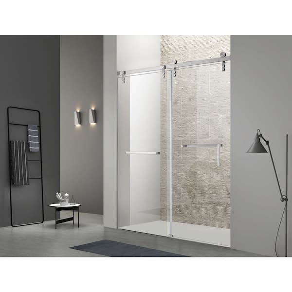 48 in. W x 76 in. H Single Sliding Frameless Shower Door in Chrome with 5/16 in. Tempered Glass