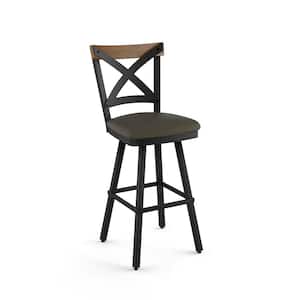 Snyder 27 in. Brownish Green Grey Faux Leather/Black Metal Swivel Counter Stool