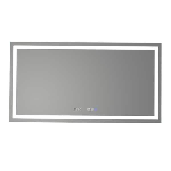 Boyel Living 72 in. W x 38 in. H Large Rectangular Frameless Wall LED Bathroom Vanity Mirror with Anti-Fog Dimmable and Time Display