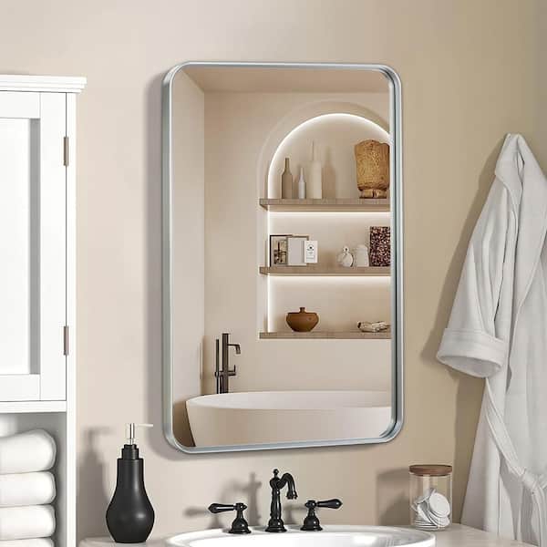 Dovelina 38 in. W x 26 in. H Rectangle Alloy Aluminium Deep Framed Modern Silver Wall Mirror