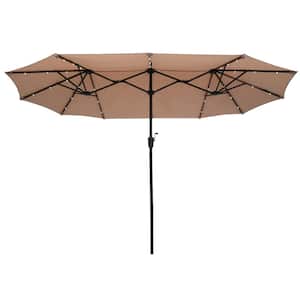 13 ft. Heavy-Duty Market Patio Umbrella LED Lights in Khaki with Crank Design