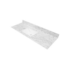 61 in. W x 22 in. Vanity Top in Volakas Marble with White Rectangular Single Sink and Single Hole for Faucet
