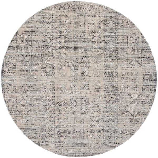 Lynx Ivory Blue 8 ft. x 8 ft. All-over design Transitional Round Area Rug