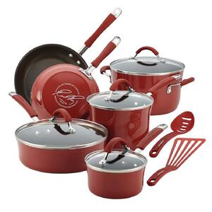12-Piece Nonstick Stainless Steel Cookware Pots and Pans Set, Cranberry Red