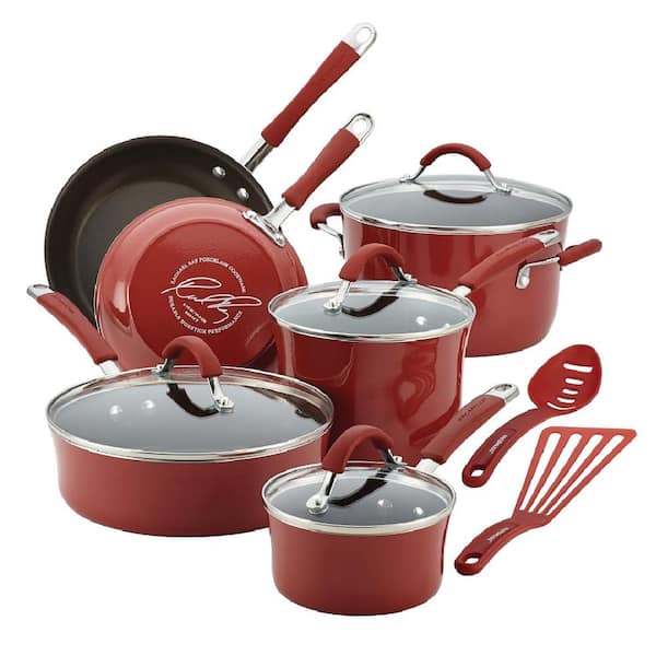 Aoibox 12-Piece Nonstick Stainless Steel Cookware Pots and Pans Set, Cranberry Red