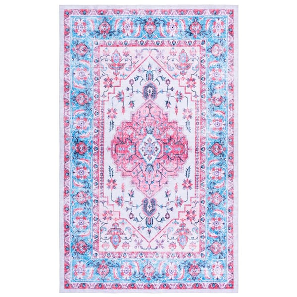 SAFAVIEH Arizona Ivory/Light Blue 8 ft. x 10 ft. Machine Washable Aztec Ornate Medallion Area Rug