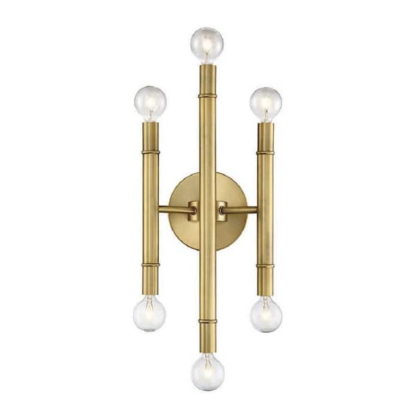 TUXEDO PARK LIGHTING 7 in. W x 17 in. H 6-Light Natural Brass Metal Wall Sconce