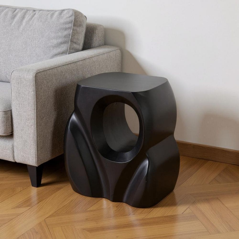 15.00 in. Black Rectangular Solid Wood End Table