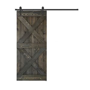 Double X Series 30 in. x 84 in. Fully Set Up Made-In-USA Ebony Finished Pine Wood Sliding Barn Door With Hardware Kit