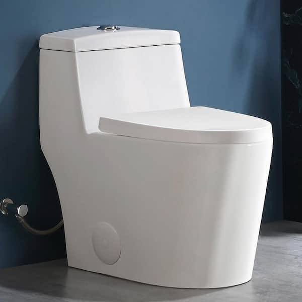 Hanikes 1-Piece 1.1/1.6 GPF Dual Flush Elongated WaterSense Toilet in White with Map Flush 1000g, Soft Closed Seat Included