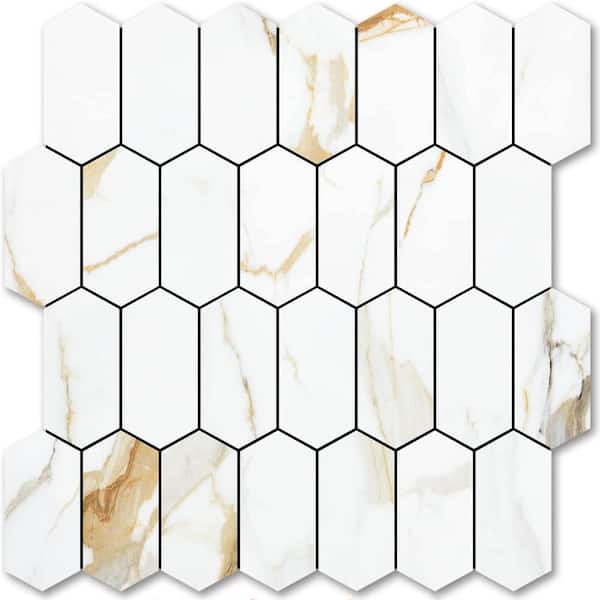 12.4 x 12 Inch Long Hexagon Peel and Stick Backsplash Tile - 10 Sheets for Kitchen and Bathroom