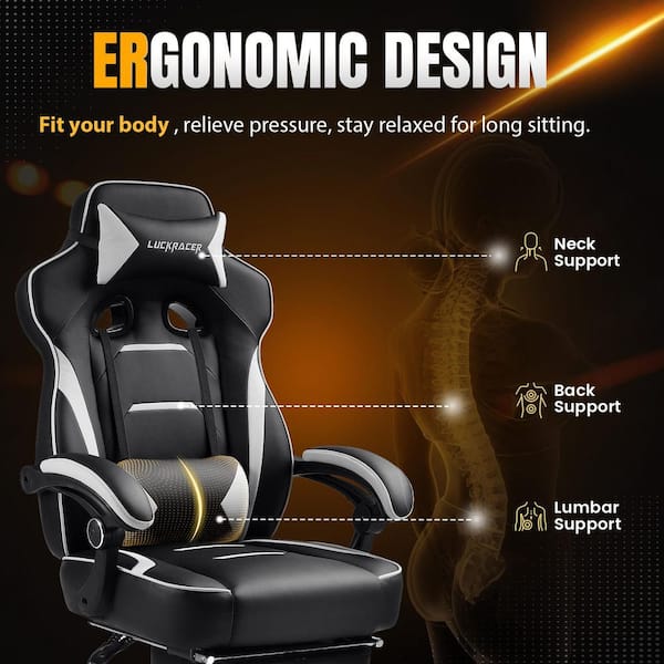 ComHoma Faux Leather Gaming Chair with Footrest Racing Style