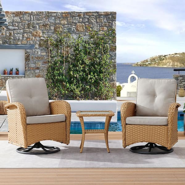 Gymojoy Carlos Natural 3-Pieces Wicker Patio Conversation Set with Off White Cushions