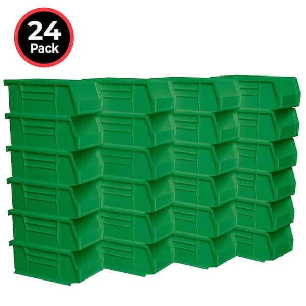 30220 Plastic Stackable Storage Bins, 7 in. x 4 in. x 3 in. Green, 24-pack
