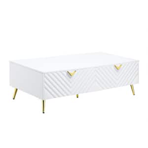 Gaines 53 in. White High Gloss Rectangle Wood Coffee Table with 4 Drawers