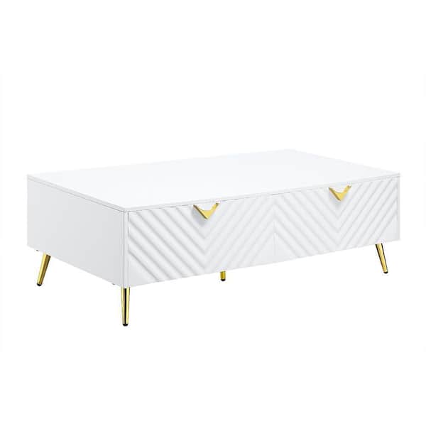 Acme Furniture Gaines 53 in. White High Gloss Rectangle Wood Coffee Table with 4 Drawers