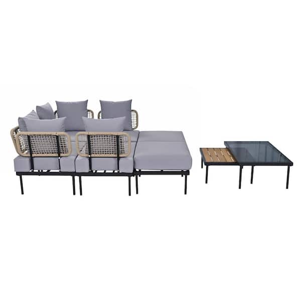 Unbranded 8-Piece Metal Outdoor Patio Sectional Sofa Set with Gray Cushions, 2 Coffee Table for Poolside, Garden, Backyard