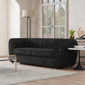Katie 86.5 in. Round Arm Boucle Polyester Fabric Modern Rectangle Pocket Coil Cushion Sofa In Black