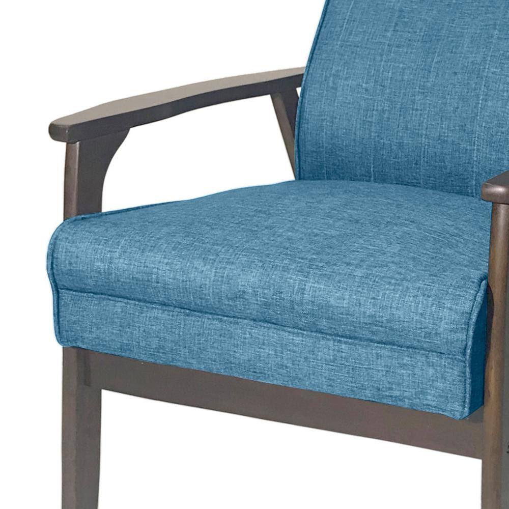 Blue Upholstered Tufted Back Accent Chair with Walnut Rubberwood Legs