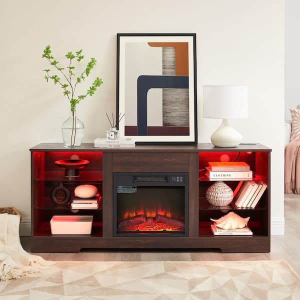 57.88 in. Freestanding Electric Fireplace TV Stand Fits TV's Up to 62 in. in Espresso