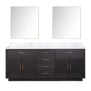Condor 80 in W x 22 in D Black Oak Double Bath Vanity, Carrara Marble Top, and 36 in Mirrors