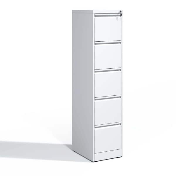 17.72 in. W 5-Drawer Metal Mobile Vertical File Cabinet with Lock, White Tool Case, Portable Tool Boxes
