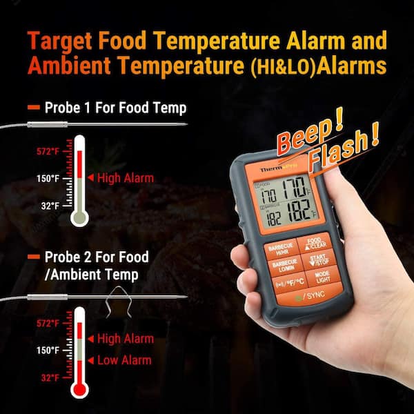 ThermoPro TP08C Dual Probe Digital Backlight Display 150M Wireless BBQ  Grill Food Cooking Kitchen Meat Thermometer With Timer