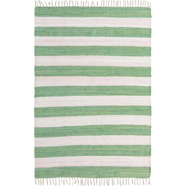 Unique Loom Chindi Rag Striped Green and Ivory 6 ft. 1 in. x 9 ft. Area Rug