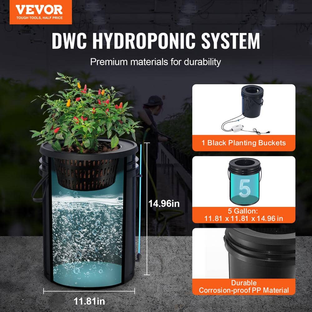 Black 5-Gallon Hydroponic Grow System with Air Pump