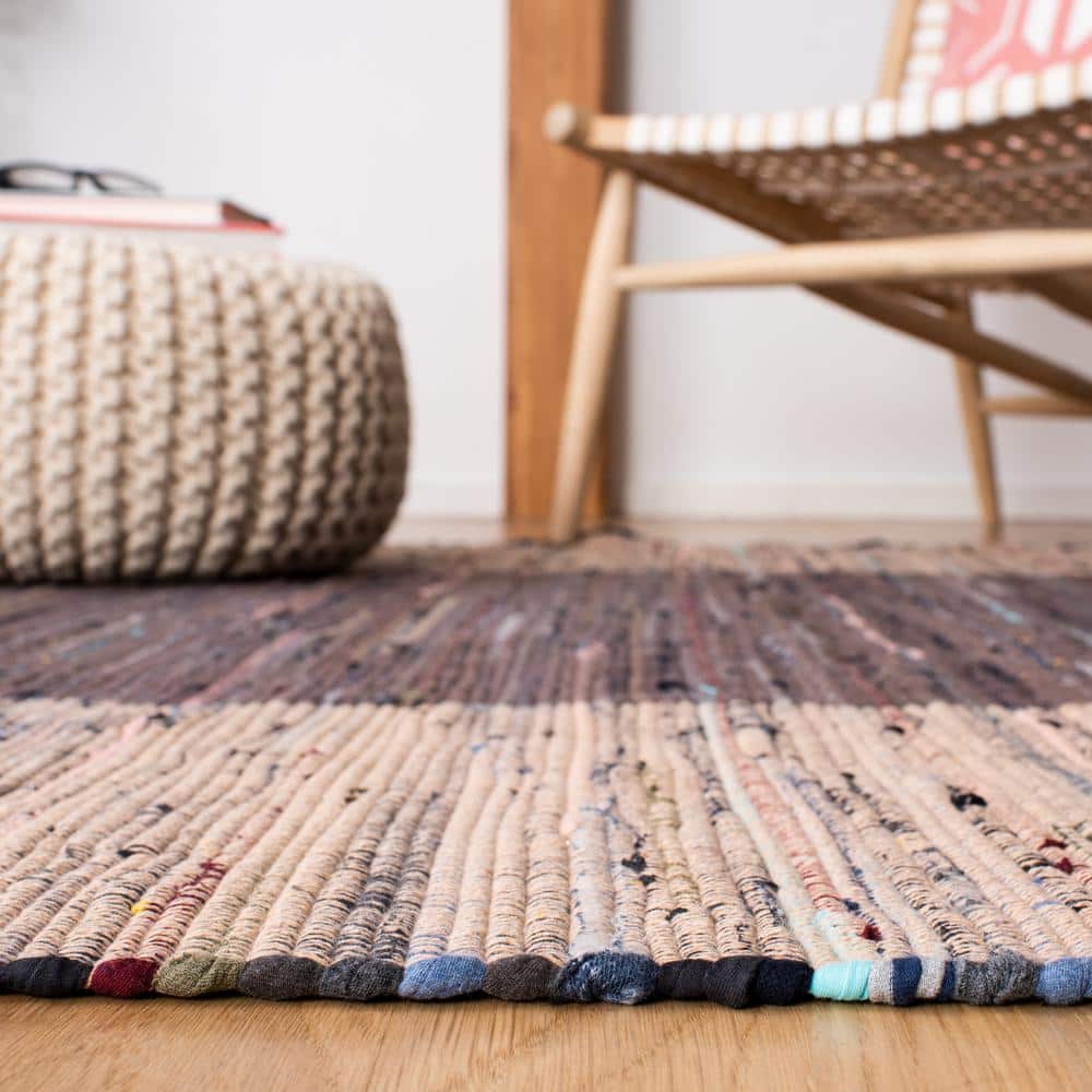 Handwoven Whimsical Purple & Blue Flatweave Rag Rug - 5x8 Feet