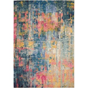 Celestial Blue/Yellow 7 ft. x 10 ft. Abstract Contemporary Area Rug