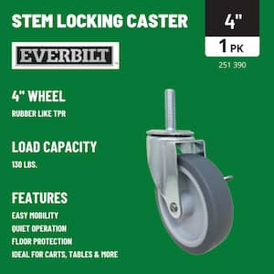 4 in. Gray Rubber Like TPR and Steel Swivel Threaded Stem Caster with Locking Brake and 130 lb. Load Rating