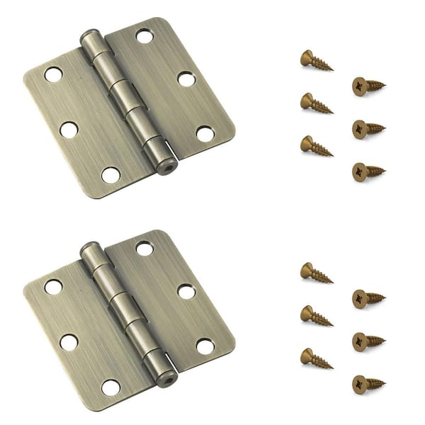 3 in. x 3 in. Antique Brass Full Mortise Butt Hinge with Removable Pin (2-Pack)