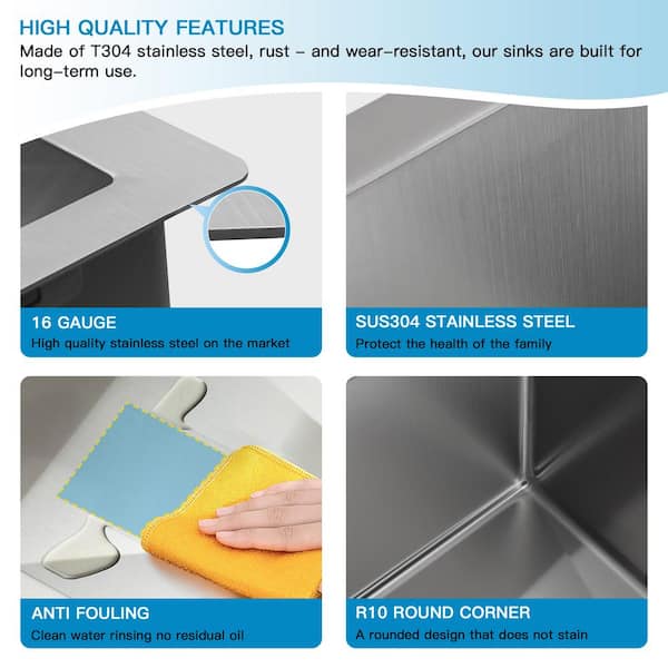 17 in.x 19 in.Single Bowl Undermount Bar Sink 16-Gauge T304 Stainless Steel