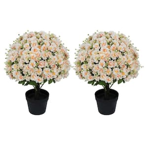 24 in. Artificial Snow Lotus Floral in Black Pot UV-Resistant Faux