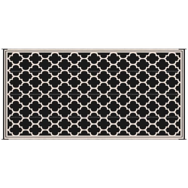 18 ft. W x 9 in. L Plastic Black & Beige Reversible Outdoor RV Rug Patio Floor Mat