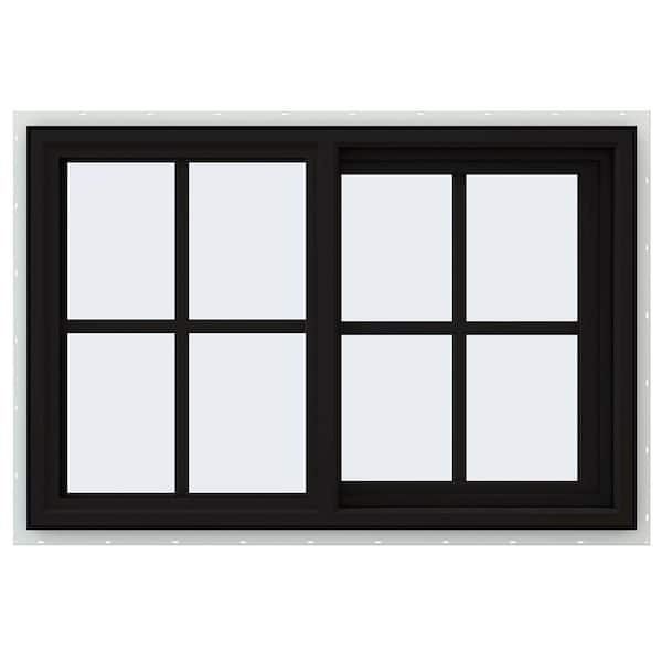 JELD-WEN 36 in. x 24 in. V-4500 Series Black FiniShield Vinyl Right-Handed Sliding Window with Colonial Grids/Grilles