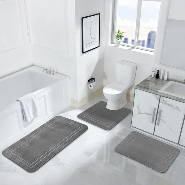 Gray 3 Piece Bathroom Rug Set Mat Absorbent Non Slip Bath Mat Set Soft Bath Rug for Bathroom Floor, Tub and Toilet
