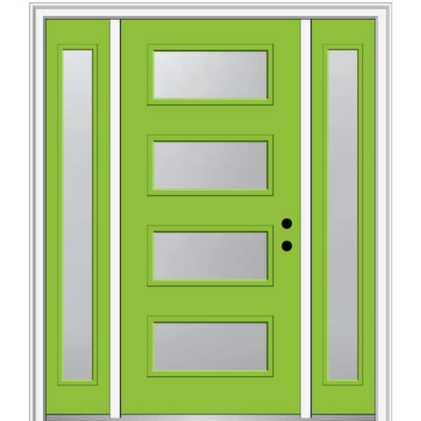 MMI Door 68.5 in. x 81.75 in. Celeste Left-Hand Inswing 4-Lite Frosted Painted Fiberglass Smooth Prehung Front Door w/ Sidelites