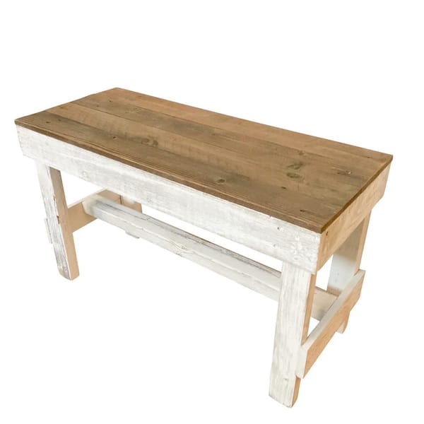 Del Hutson Designs Reclaimed Barnwood White and Walnut Bench (19.75 in. H x 38 in. W x 13.5 in. D)