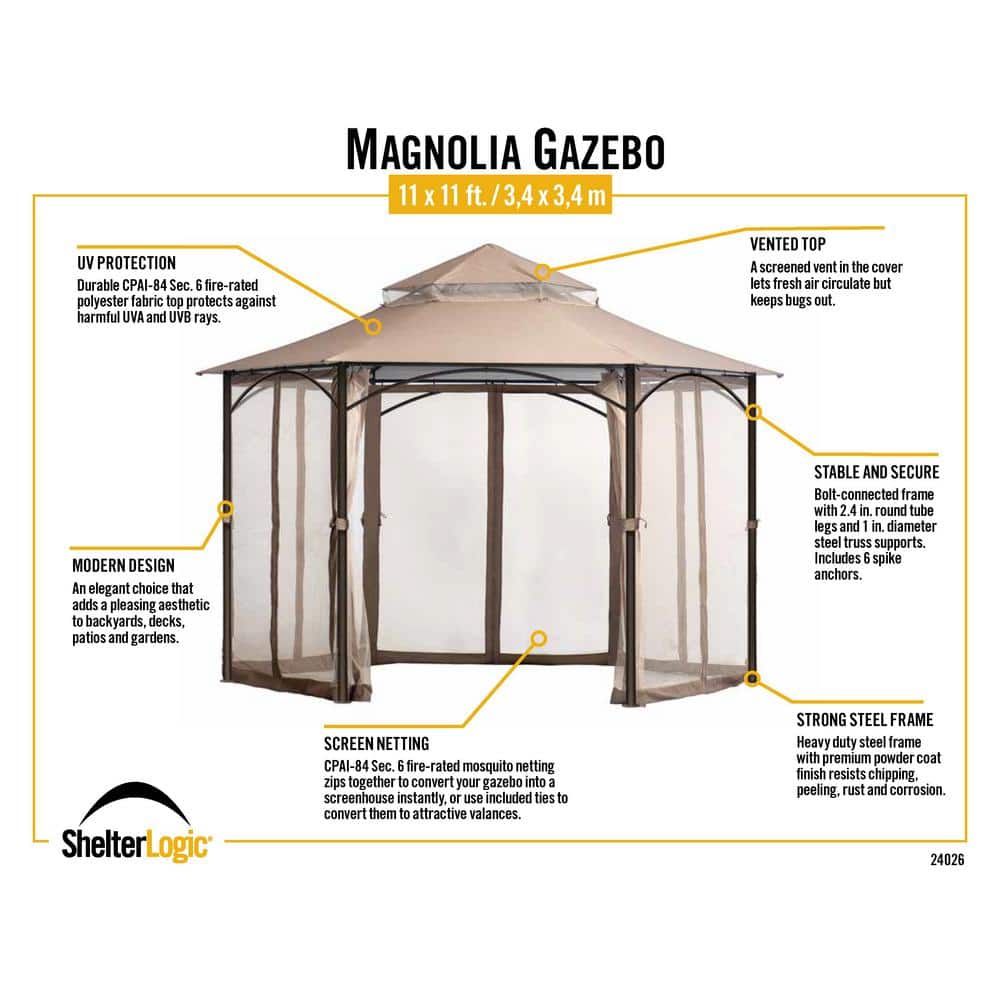 Magnolia 13 ft Brown Steel Frame Outdoor Gazebo