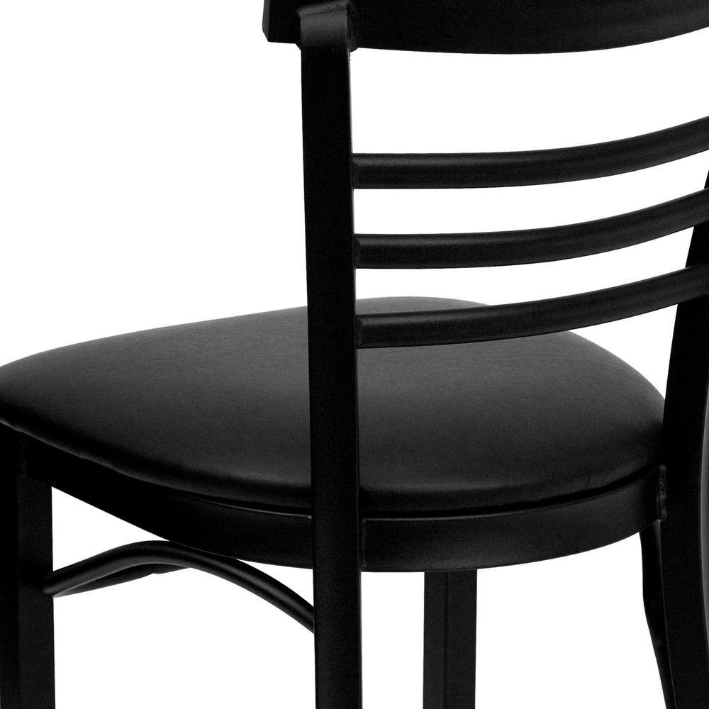 High Slat Ladderback Side Chair in Black Steel with Vinyl Seat