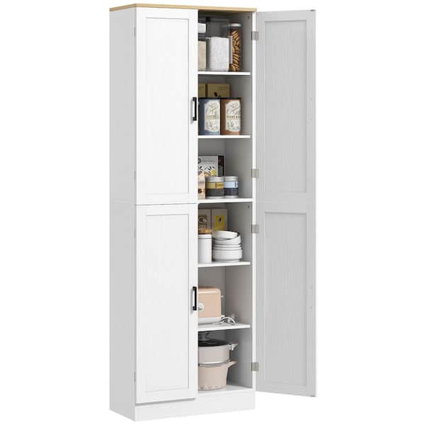 Distressed White Pantry Organizer with Adjustable Shelves;Removable Shelves