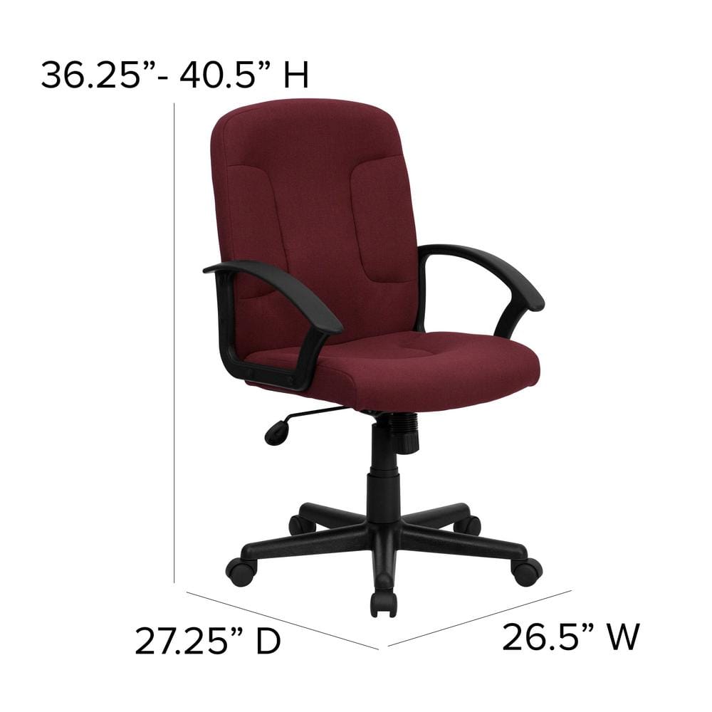 Burgundy Fabric Swivel Task Chair with Fixed Nylon Arms